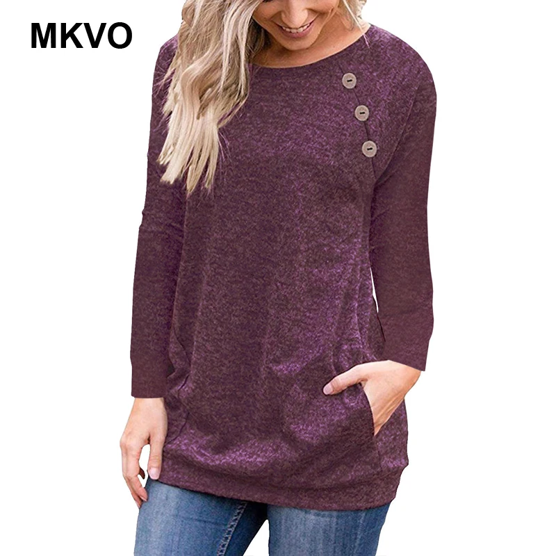 

Women Fashion Shirts 2019 New Spring Solid pocket Women T-shirts Long Sleeve O-Neck Basic Casual Female Top Tees Elasticity