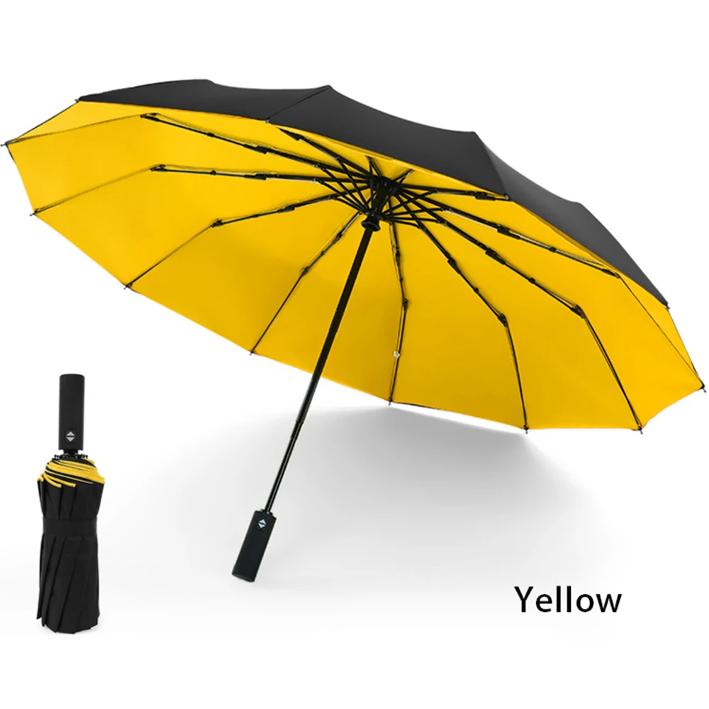 Автоматический открытый закрытый зонтик 12K усиленный двухслойный ветрозащитный автоматический складной зонт большой черный зонт для бизнеса - Цвет: Yellow