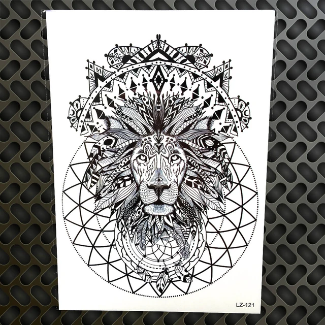 Noir Henné Indien Tribal Lion Roi Imperméables Tatouage