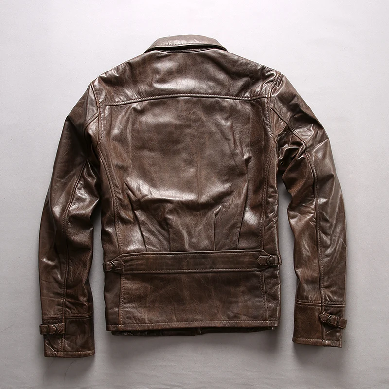 60% OFF Read Description! Asian size good quality coat men's cow leather jacket mens genuine cowhide leather vintage rider jacket M5718