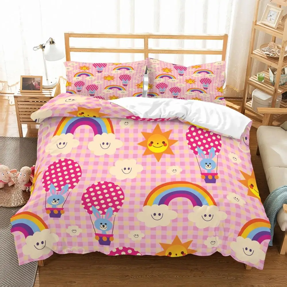 Cartoon Rainbow Kids Microfiber Bedding Set Duvet Cover Set Animals 3D Print Bed Linen Set Pillowcase Twin Full Queen Bedclothes