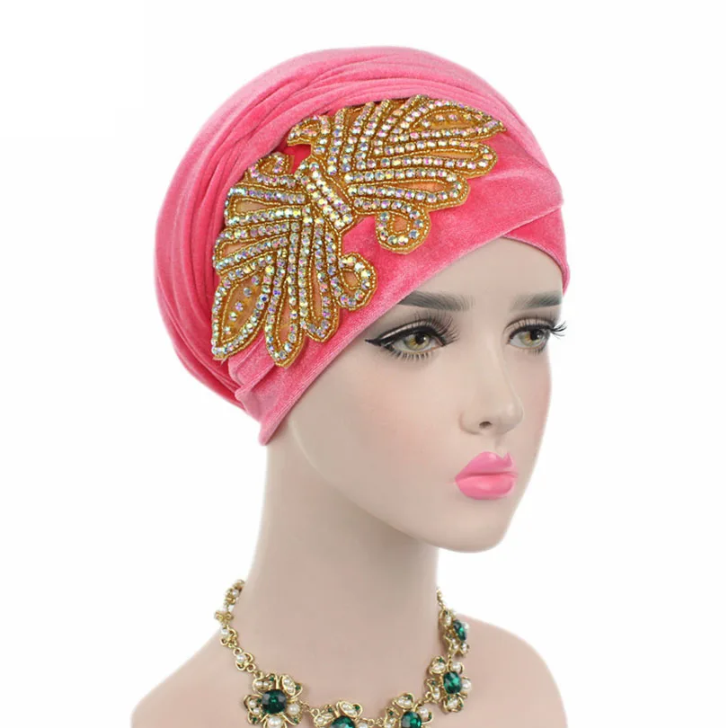 

Haimeikang New Women Gorgeous Embellished Crystal Jewelry Nigerian Velvet Turban Extra Long Head Scarf Head Wraps