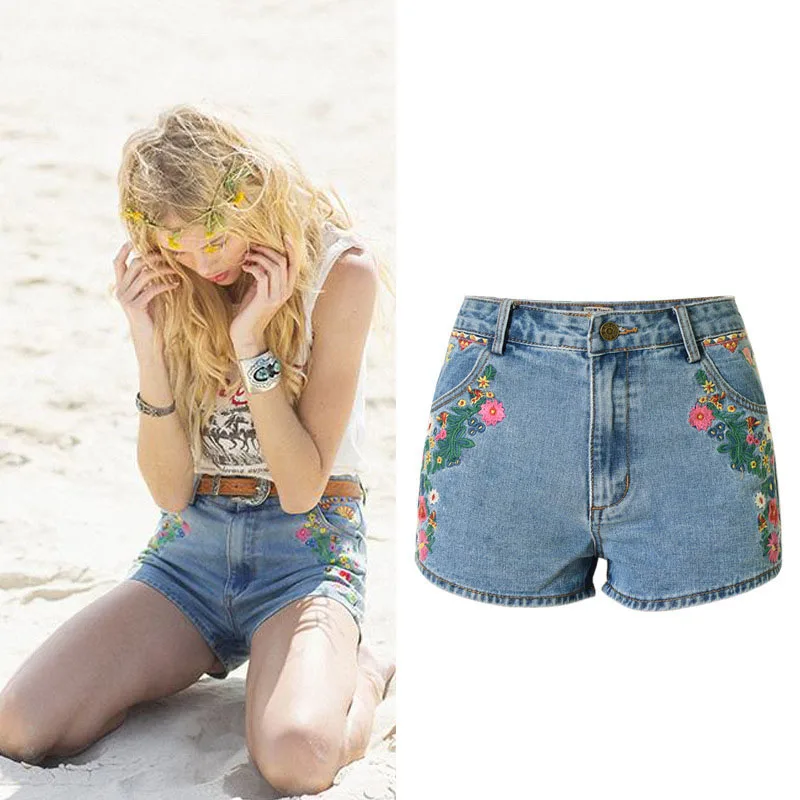 

2018 Summer Women Denim Embroidery Shorts High Waist Casual Jean Shorts High Quality Fast Shipping 40 42