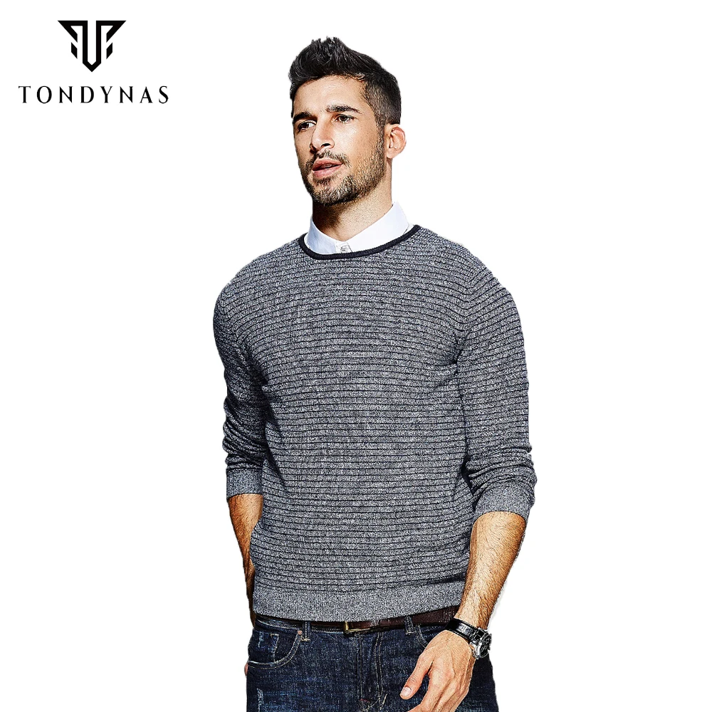 Tondynas Новое поступление свитер в полоску длинные рукава для мужчин 6636|new arrival