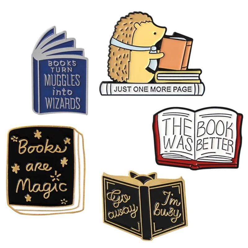 

Cat Read Pins Magic Book Hedgehog Cat Brooches Book Are Magic Enamel Lapel Pin Badge Cute Kawaii Brooches Animal Jewelry Gifts