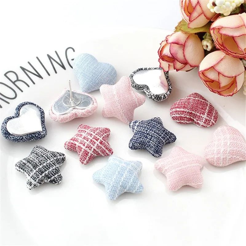 

DoreenBeads Handmade Star Heart Shape Cotton Fabrics Flat Cloth Buttons DIY Earrings Badges Garment Bags Hair Accessories 2PCs