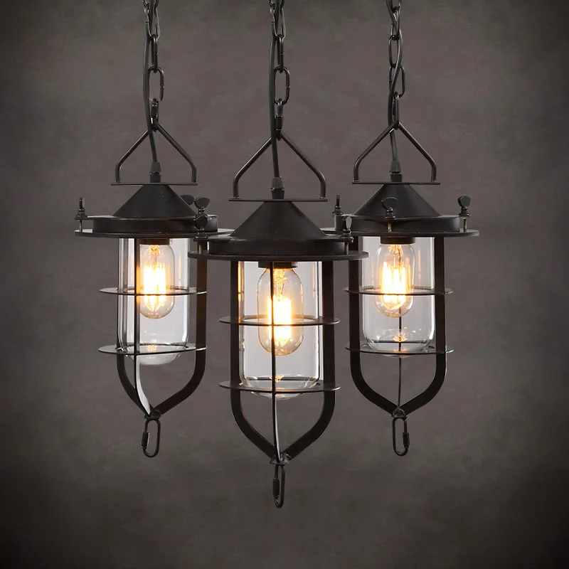 

American Iron metal Rustic Style Loft Industrial Pendant Lamp With 3 Lights Fixtures Retro Vintage Light Lamparas Colgantes