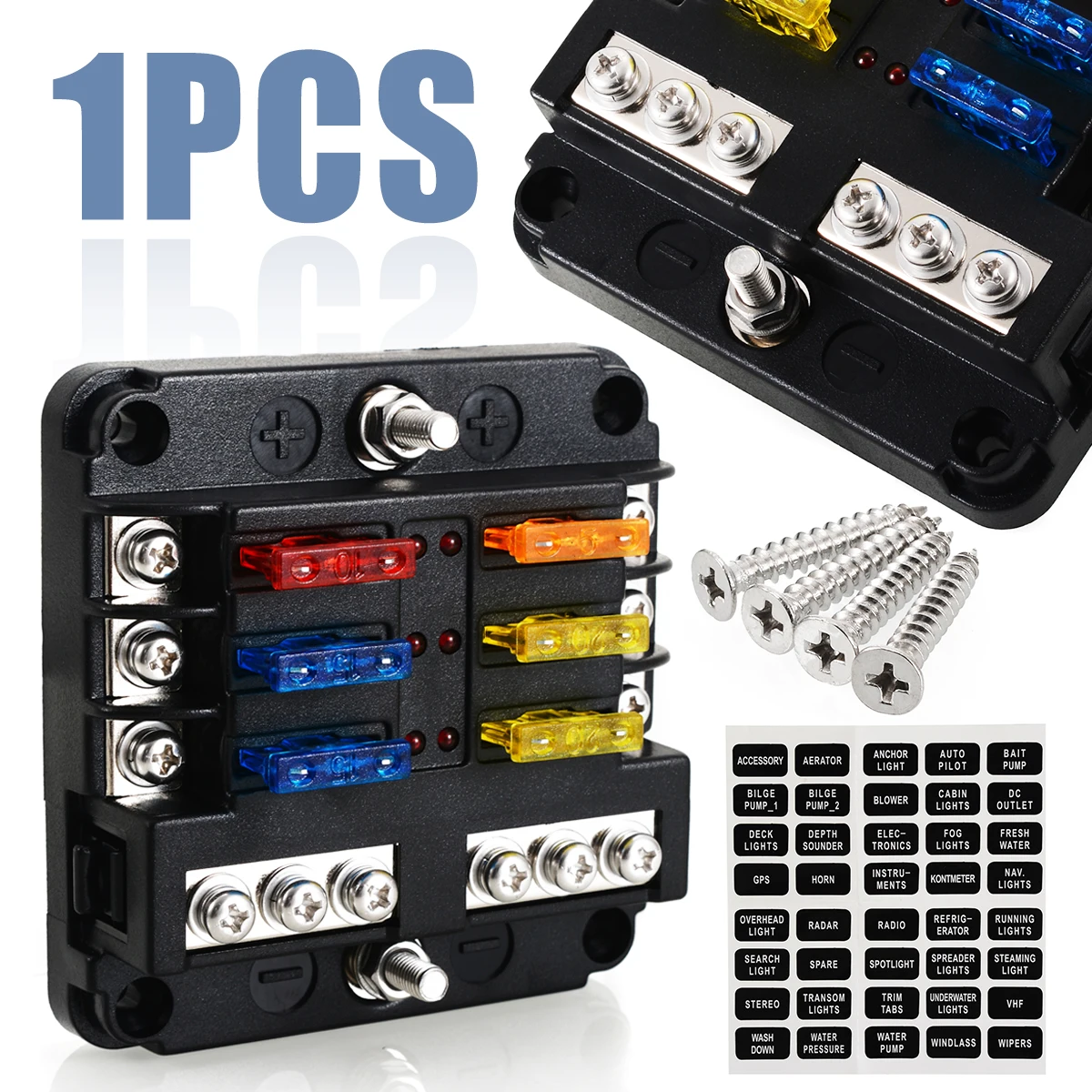 1 Set 12V 24V Car Blade Fuse Block Case With LED Indicator Light 6 Way Blade Fuse Holder Box for Auto Truck RV Marine Bus
