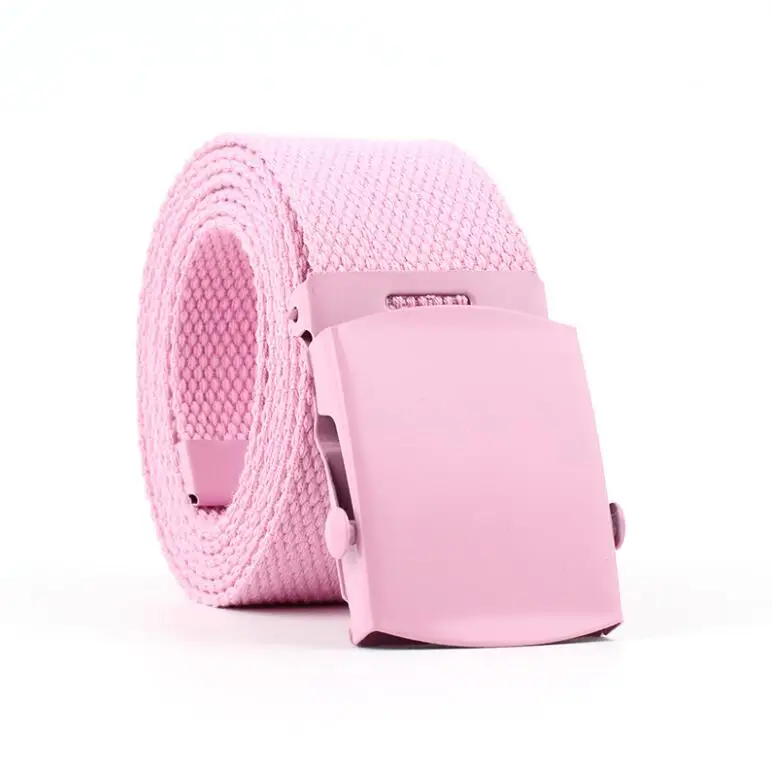 Мужской женский Автоматический холщовый ремень, сплошной цвет, роскошный дизайн, нейлоновый пояс, уплотненный длинный тканевый пояс, трикотажный пояс 130 см - Цвет: Розовый