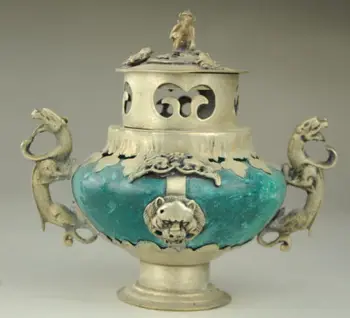 

CHINESE OLD PORCELAIN & TIBET SILVER HAND PAINTED INCENSE BURNER & LID