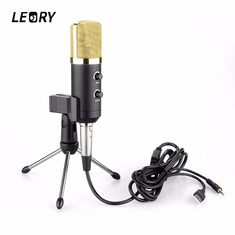 LEORY USB Condenser Microphone Recording Audio Video Wired Microphone With Stand Mount For Karaoke Radio Studio For Computer PC LEORY USB Condenser Microphone Recording Audio Video Wired Microphone With Stand Mount For Karaoke Radio Studio For Computer PC