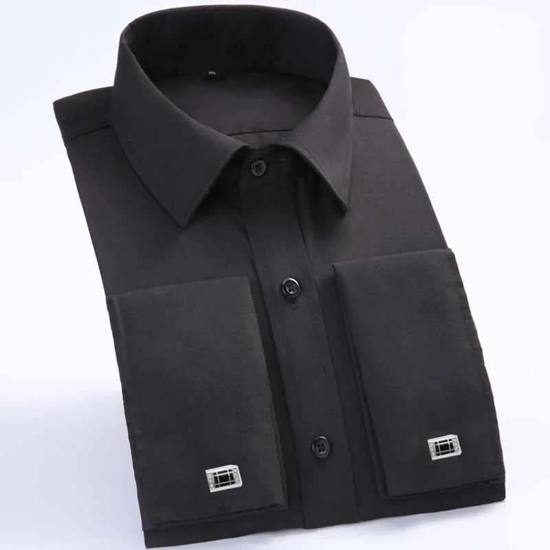 Свободные большие размеры мужские французские запонки рубашка длинный рукав фланель Бизнес Повседневная рубашка camisa masculina полосатый