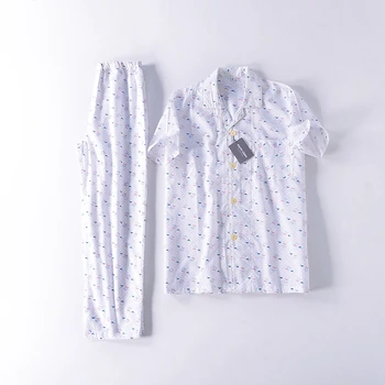 

Pajamas for men summer Short sleeve Cotton sleep male Lounge pajama set trousers