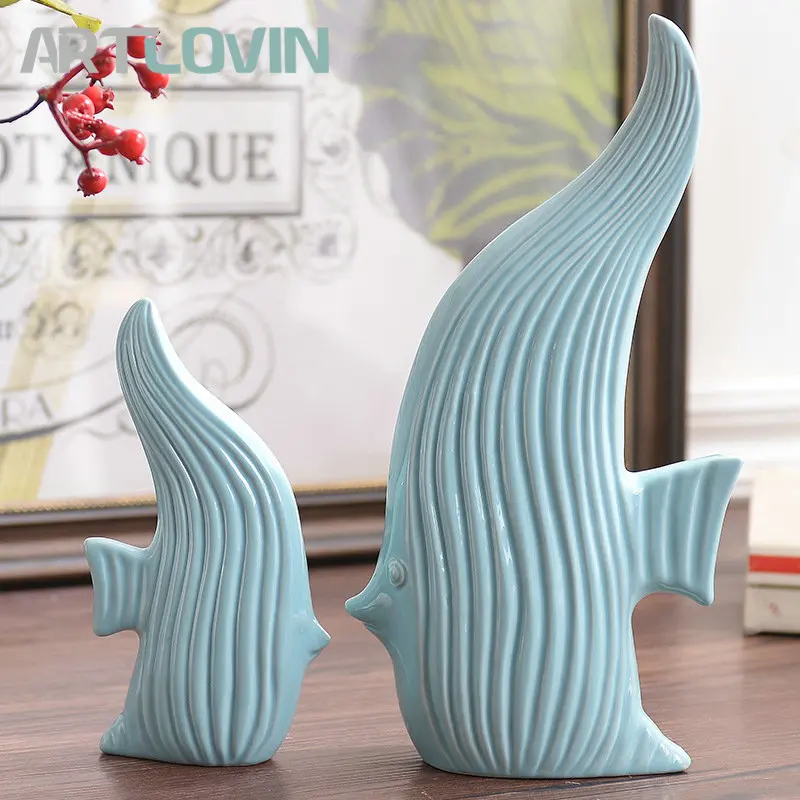 Год, современные голубые керамические статуэтки в виде рыб, высокое качество, украшения для дома, скандинавские простые животные, декор для гостиной