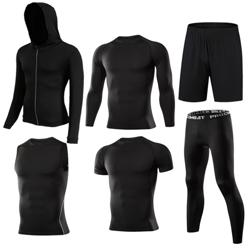 

Men's Compression Sportswear Suit Running Set for Men Jogging Workout Sports Clothes Sexy Tight Fitness Training Tracksuit Black