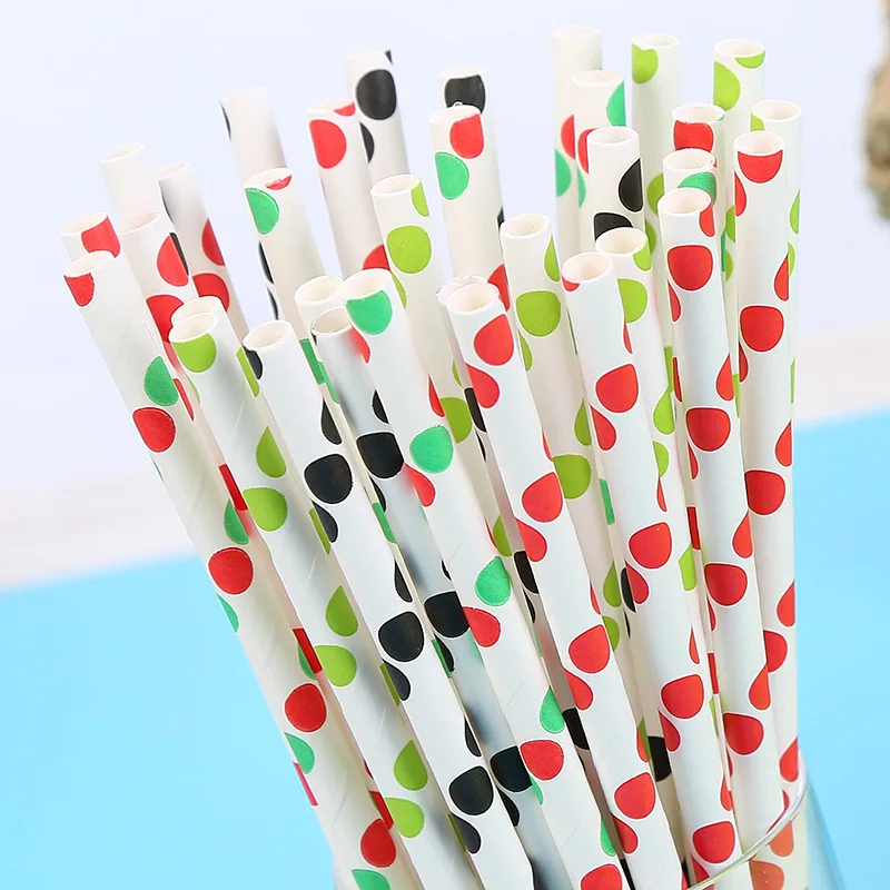 

25pcs Disposable Paper Straw Polka Dot Dot Pattern Creative Paper Straws Wedding Dessert Table Decoration Straw Tea Drink