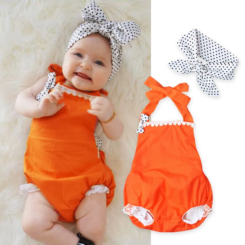 Newborn Baby Girls Floral Bodysuit Clothes Lace Ruffle Bow Sleeveless