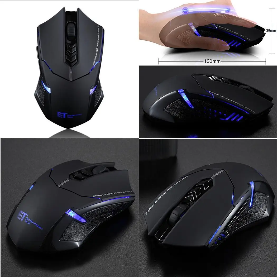 ETX 082.4GHz Беспроводная профессиональная игровая оптическая мышь 7D Black 2000 точек/дюйм