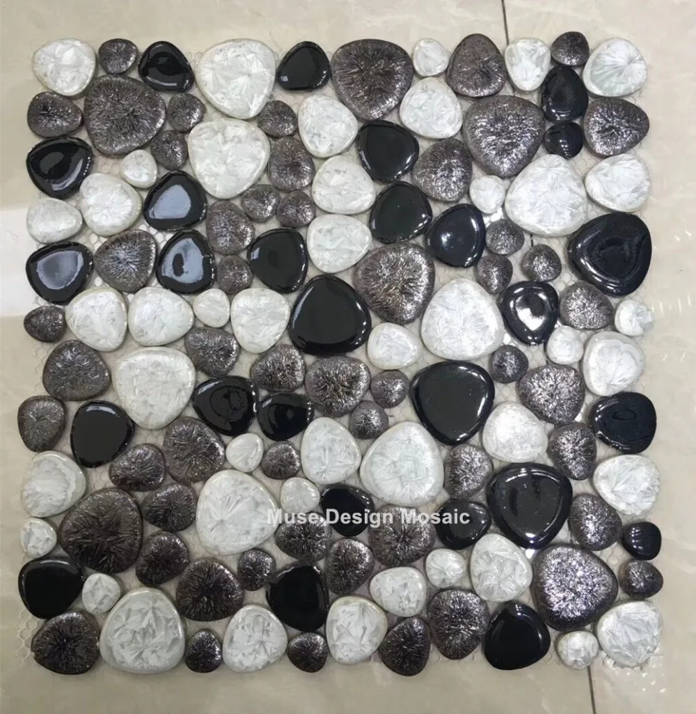 

Black White Ceramic Pebble Mosaic Tile kitchen wallpaper bathroom swimming pool shower floor fireplace TV backgroud wall tiles