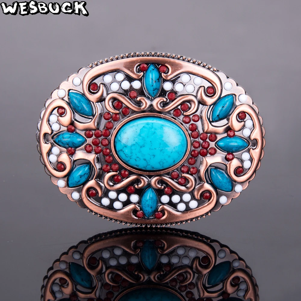 

5 PCS MOQ WesBuck Brand Big Sapphire Metal Belt Buckles for Man Unisex Western Buckle Cowboys Cowgirl Paracord Buckle