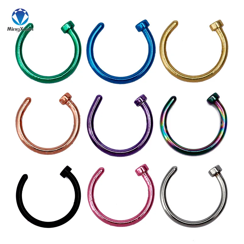 

MINGXUAN 10pcs Titanium Hoop Nose Rings Clip On Ear Lip Navel Body Piercing Fake Percing Nez Jewelry Women Pircings Nariz