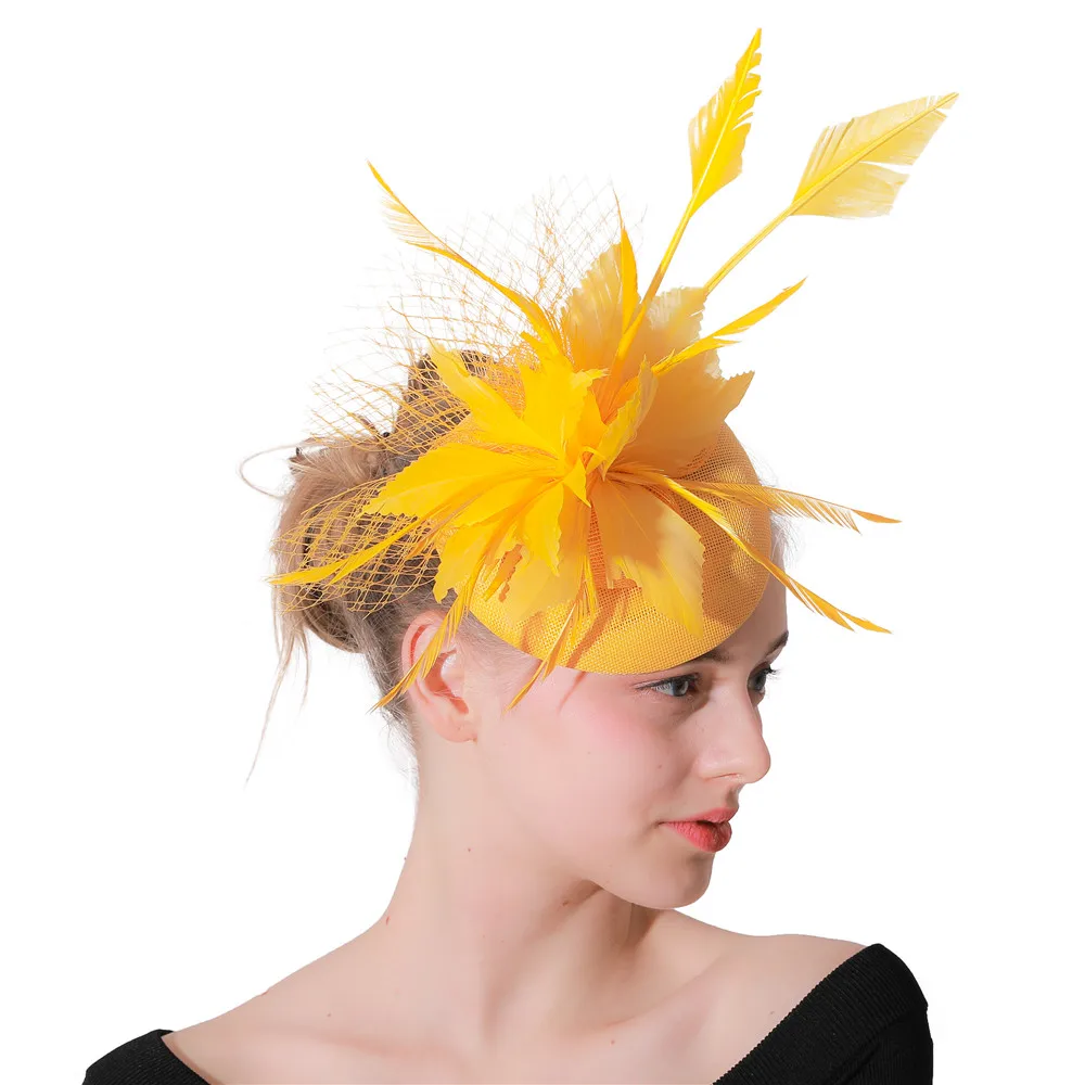 Yellow Feather Flower Fascinators Veils 
