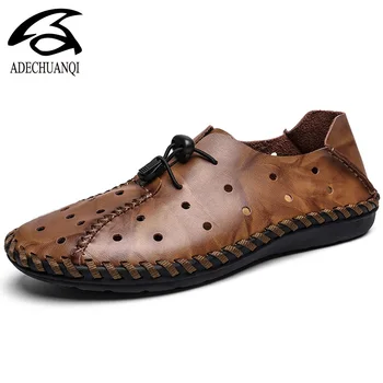 

New Men Summer Sandals Genuine Leather Casual Shoes Man Roman Style Beach Sandals Brand Men Summer Shoes Big Size 38-48