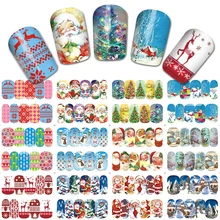 Рождественская водная наклейка, наклейки для ногтей, 12 листов, новогодний слайдер, тату, полное покрытие, Санта Клаус, снеговик, дизайнерские наклейки