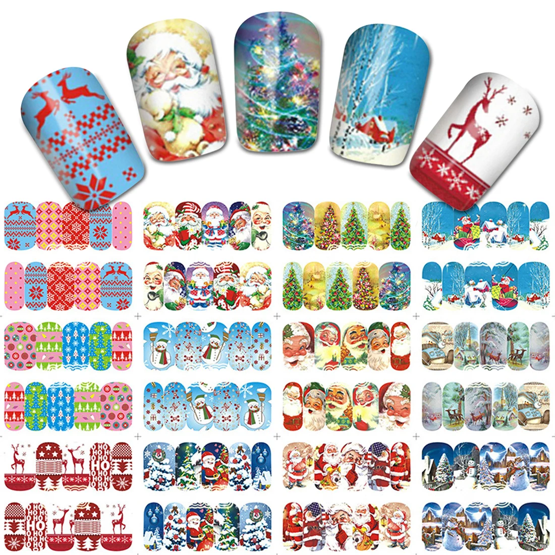 

Christmas Water Decal Nail Art Nail sticker 12 Sheets New Year Slider Tattoo Full Cover Santa Claus Snowman Designs Decals