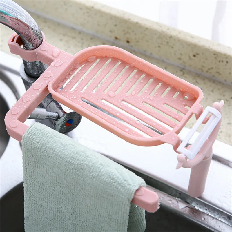 

1pcs Kitchen Faucet Racks Free Punching Sink Sponge Rag Drain Rack Plastic Storage Rack Holder Cozinha Kitchen Accessories-S