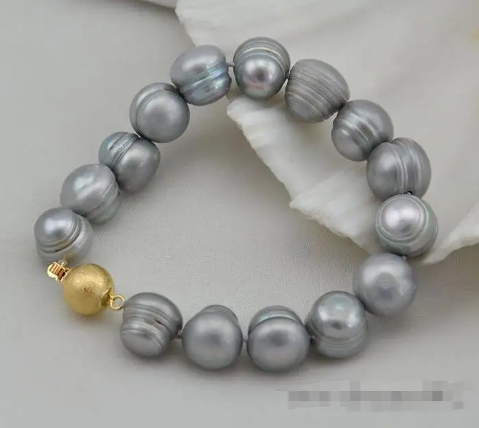 

Free shipping hot sale Women Bridal Wedding Jewelry >>8"13mm baroque gray freshwater pearl bracelet