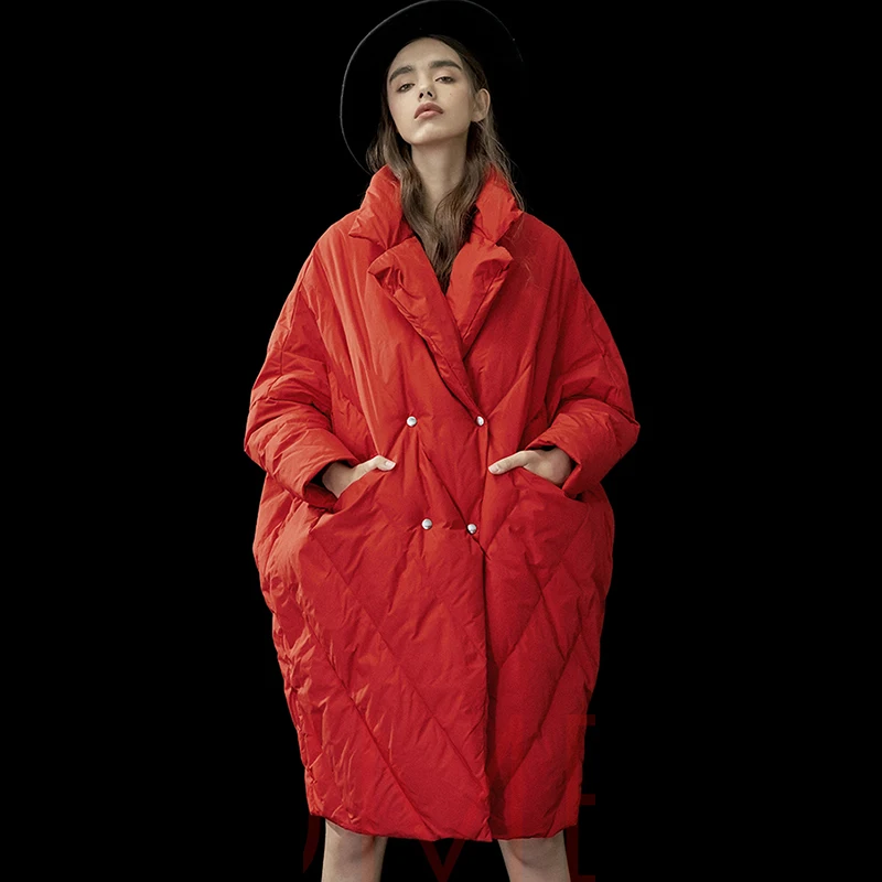 Preise Winter Neue Auflistung Frauen Plus Größe Lange Weiße Ente Unten Jacke Kokon   Bat Typ Anzug Kragen 7XL Verdicken Parkas große Tasche