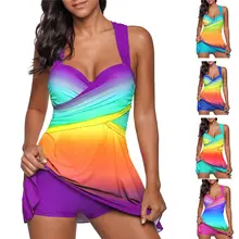 Градиентный женский купальник, большой купальник с широкими лямками, с принтом крест-накрест, купальник/шорты, большой купальный костюм размера плюс XL-5XL