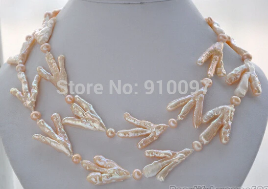 

LHX5568>>>32" 40mm PINK BAROQUE chicken toe round freshwater PEARL NECKLACE