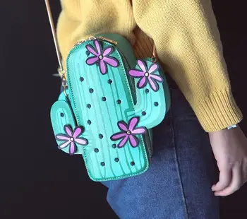 

Korean Kawaii Cartoon Cactus Patchwork Floral Embroidery Dot PU Leather Messenger Handbags Shoulder Crossbody Mini Bag Ulzzang