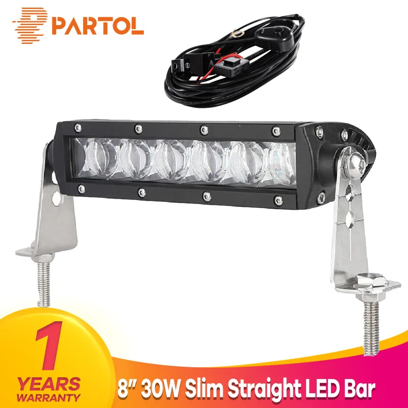 

Partol 5D Straight LED Light Bar 8" 30W Spot Beam Car Work Light Bars Driving Lamp 4x4 Offroad 4WD 12V24V For Dodge Ford SUV VW