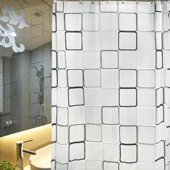 

Waterproof Shower Curtain With Hook Plaid Bathroom Curtains High Quality Bath Bathing Sheer For Home Decoration15