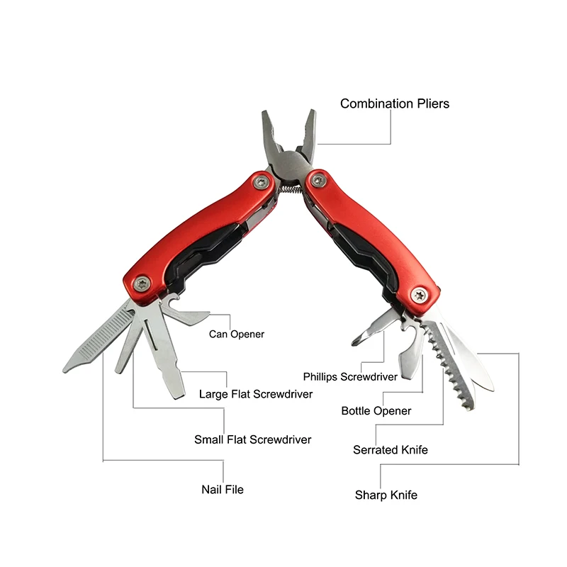 9 in 1 Multi Function Outdoor Survival Utility Tool Kit Sharp Knife Nail File Screwdriver Bolt Opener Folding Combination Pliers