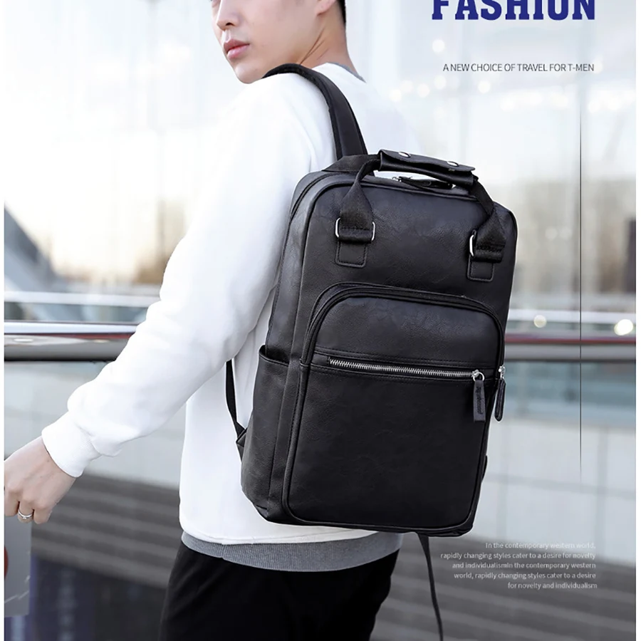 

Vintage Large Capacity Men's Backpack Multifunctional Business Travel Laptop Backpacks Pu Leather Waterproof Men Back Packs 2019