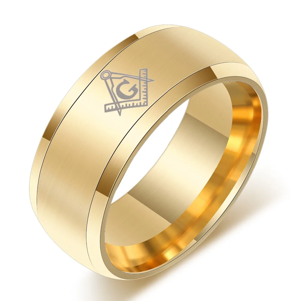 Elegant Black Masonic Stainless Steel Ring - Men's Wedding and Cocktail Jewelry