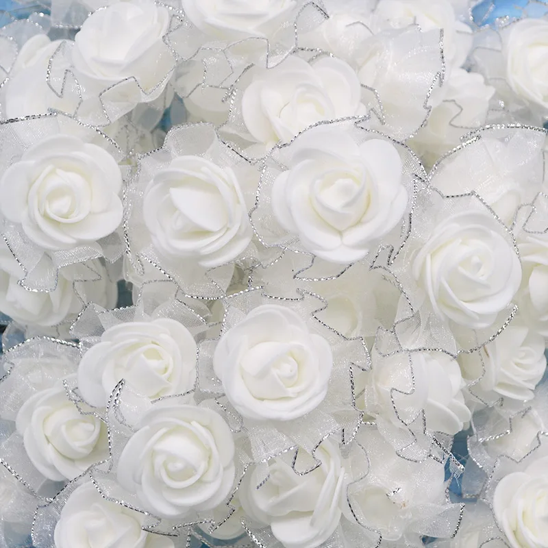 20 шт. мини 3 см белый бежевый пенополиэтиленовый Шелковая Роза искусственная цветок букет Роза для свадебного украшения вечерние принадлежности цветок - Цвет: White