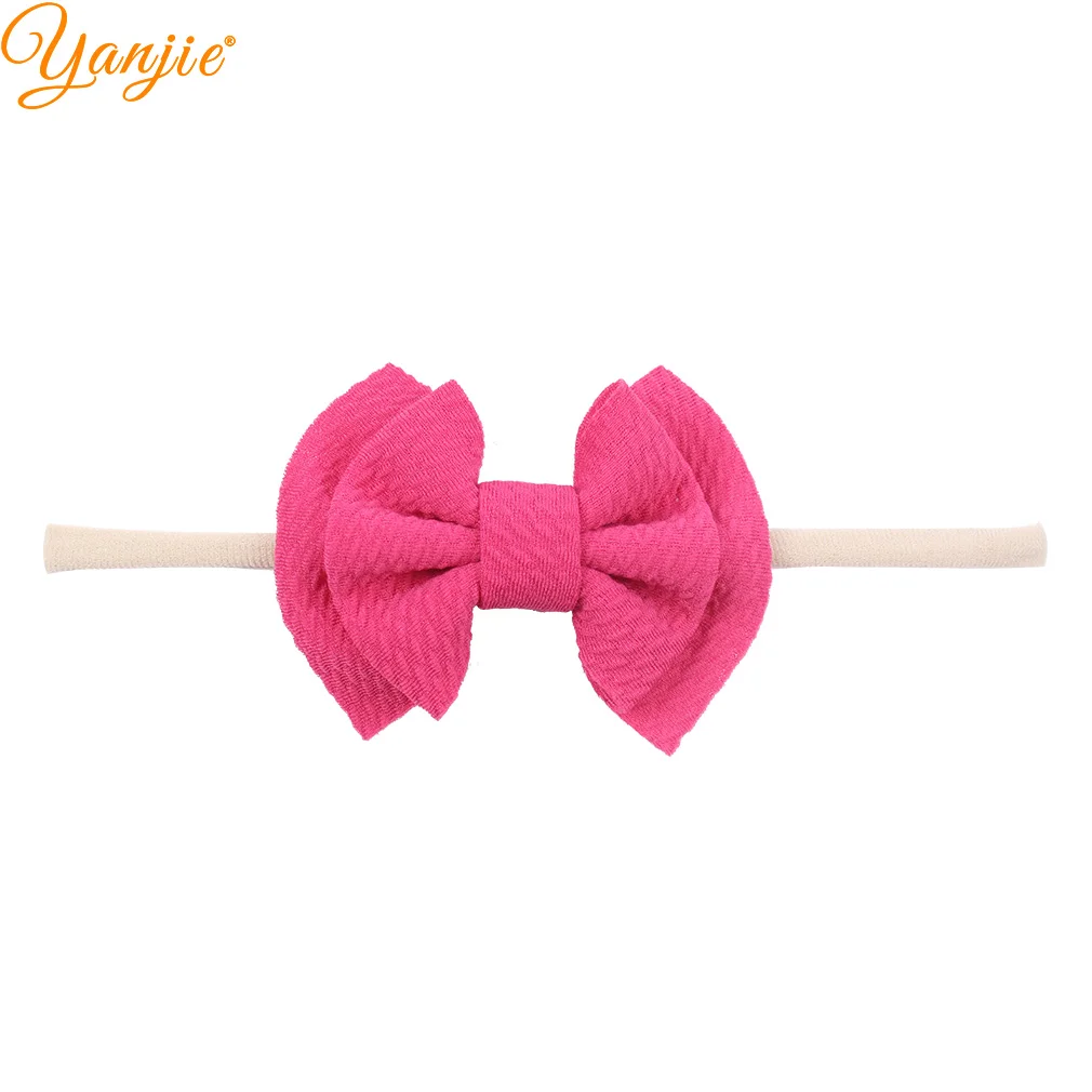 hot pink 3,5 ''2 слоя вафельных волосы бант из нейлона и повязка на голову для девочек детские мягкие эластичная нейлоновая повязка на голову шик Лидер продаж женские аксессуары для волос - Цвет: hot pink