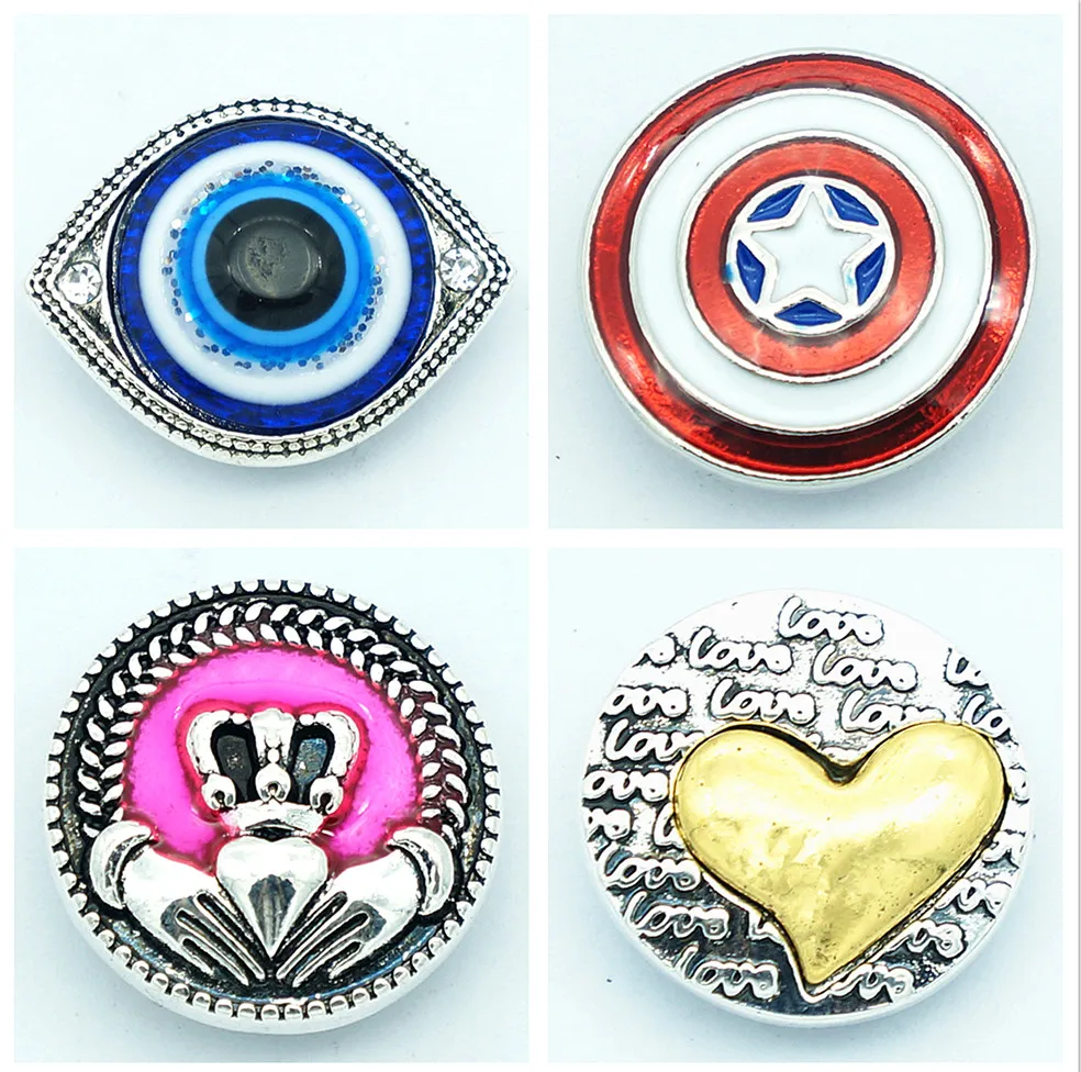

Fashion beauty elegant Rhinestone castle love heart eye Shield 18MM snap buttons fit snap bracelet snap jewelry wholesale