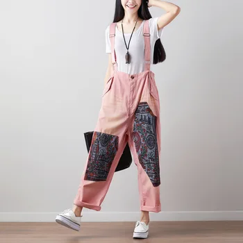 

Big Size Elastic Waist Harem Pants Mori Girl Cotton Suspenders Trousers Baggy Wide Leg Jumpsuit Patchwork Strap Overalls YT173