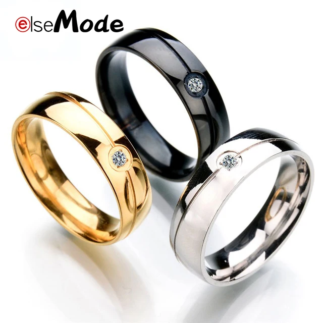 ELSEMODE di Modo Zircone Cubico Slash Semplice Anelli di Nozze In Acciaio Oro Ne ELSEMODE di Modo Zircone Cubico Slash Semplice Anelli di Nozze In Acciaio Oro Ne