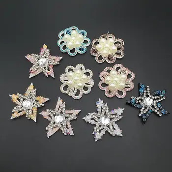 

15pcs Imitation Pearl Flowers Sequins Crystal Pentacle Stars Patches Diy Handmade Beads Patch Accessories For Clothing Shoe hat