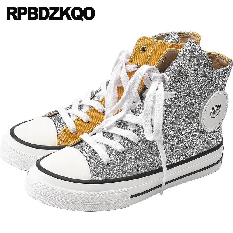 

flats canvas beautiful red bling high top sneakers eyelash platform purple creepers glitter sequin lace up silver women yellow
