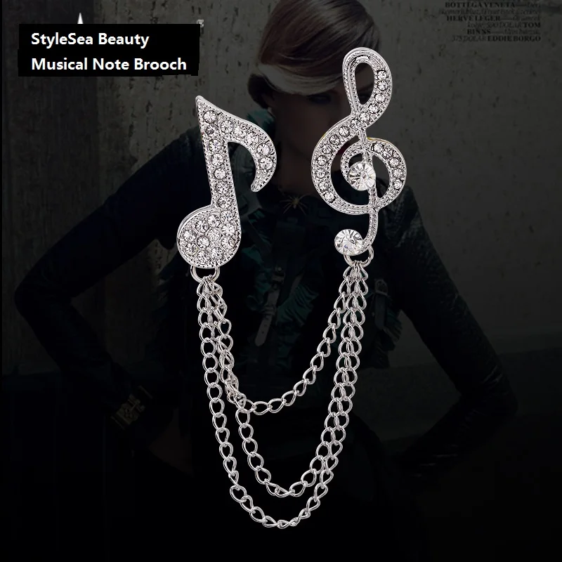 

High Quality 2016 Fashion Sliver Music Note Rhinestone Pearl Brooch Pin Brooch Brooches for Women Broach Accessory Free Shipping