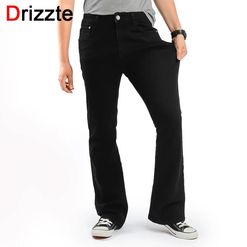 Drizzte Men s Slim Bootcut Stretch Jeans Classic Black Denim Flare Jeans Boot Cut Plus Size