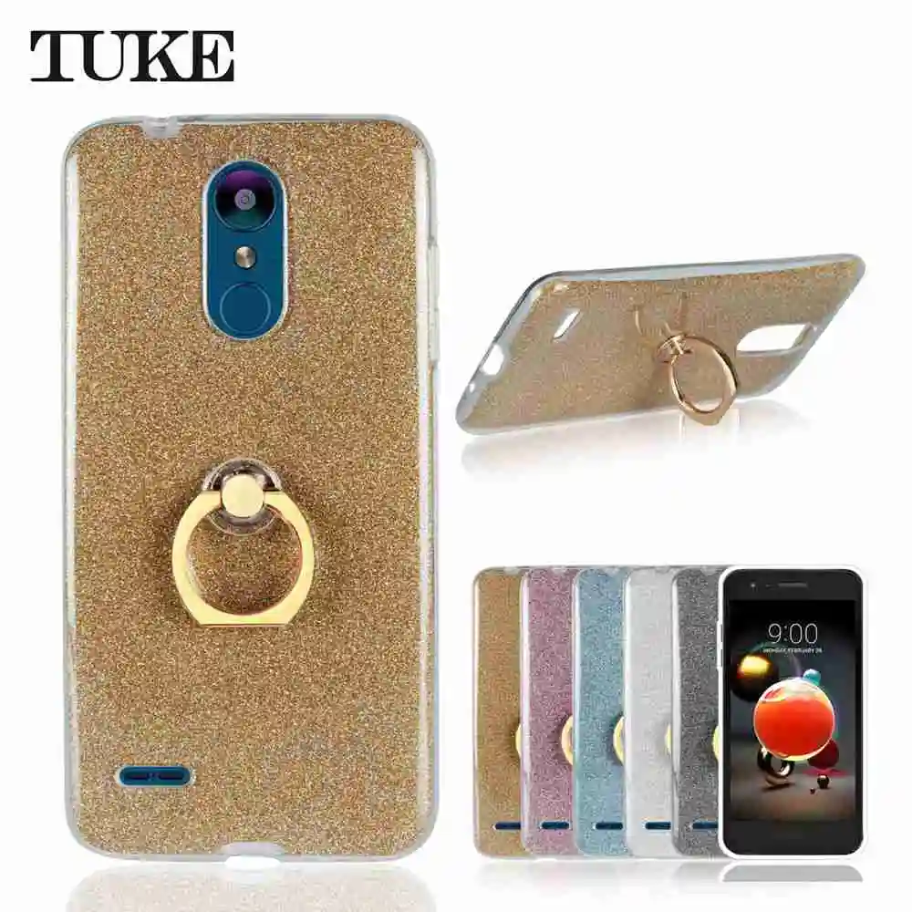 TUKE Luxury Soft Silicone Phone Case For LG K 8 K8 2018 TPU Back Cover Finger Ring Holder Coque